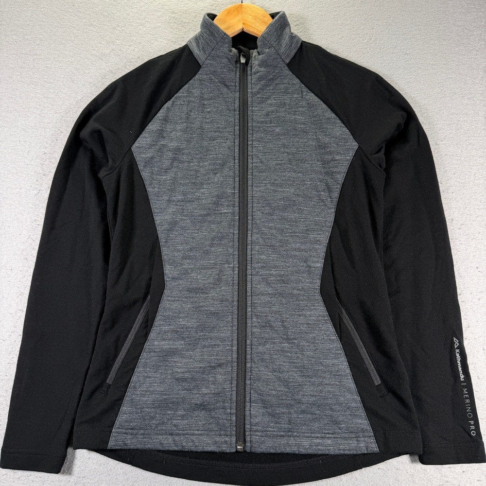 Kathmandu Merino Pro Full Zip Jacket Women Size 6‎ Black Grey Wool Performance